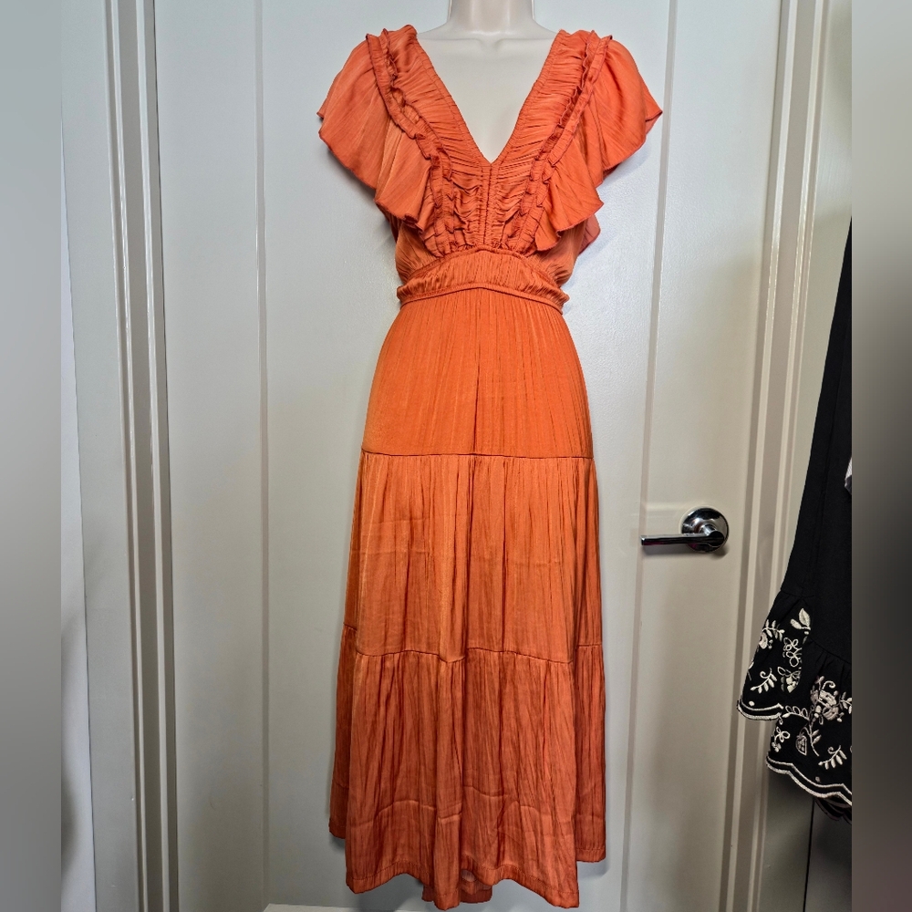 Tahari Orange Ruffle-Trim Maxi Dress